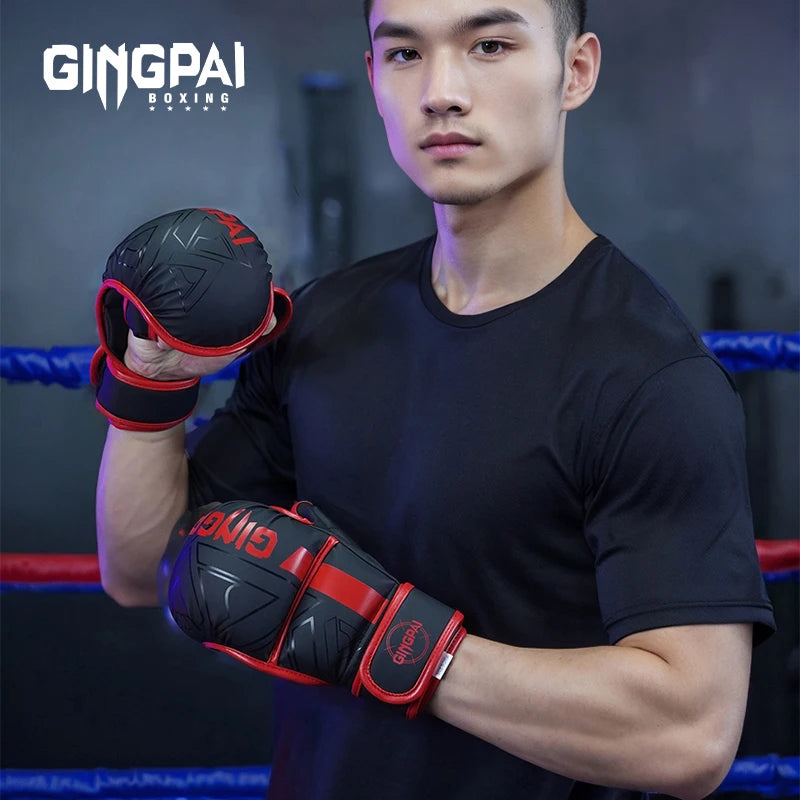 GINGPAI Professional MMA Boxing Gloves Sanda Half Finger Gloves Fighting Muay Thai Women Men Children Training Adult Sandbag