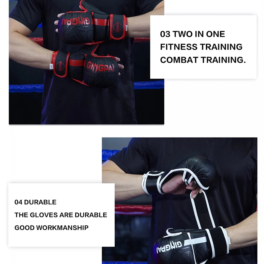 GINGPAI Professional MMA Boxing Gloves Sanda Half Finger Gloves Fighting Muay Thai Women Men Children Training Adult Sandbag