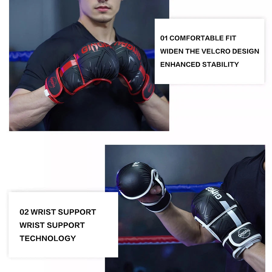 GINGPAI Professional MMA Boxing Gloves Sanda Half Finger Gloves Fighting Muay Thai Women Men Children Training Adult Sandbag