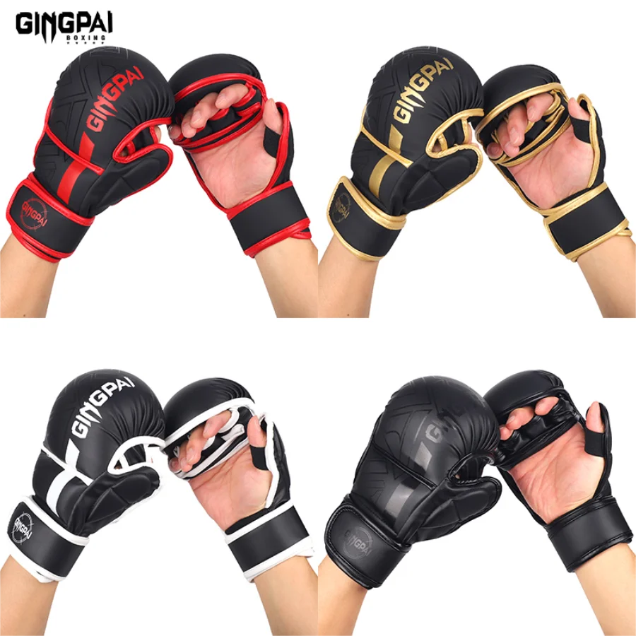 GINGPAI Professional MMA Boxing Gloves Sanda Half Finger Gloves Fighting Muay Thai Women Men Children Training Adult Sandbag